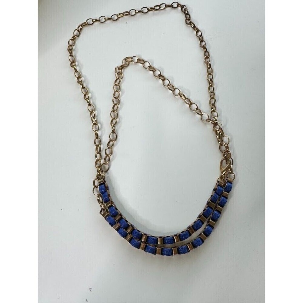 Copper Gold Braided Royal Blue Lace Cord Chain Necklace Adjustable Cosplay